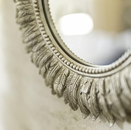 Marco Paul Round 40cm Wall Mirror Feathered Gold Mirror Bathroom Mirror or Lounge Bedroom Golden Vanity Mirror Wall Mounted Round Mirror Feather Decorative Wall Art Antique Style Finish Rustic Modern