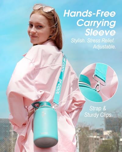Image of Coolflask Insulated Water Bottle 64 oz with Straw, Half Gallon Large Water Jug with Straw & Spout Lids, Vacuum Stainless Steel Metal Flask, Keep Cold 48h Hot 24h, Leak Proof & Non-BPA, Agate Green