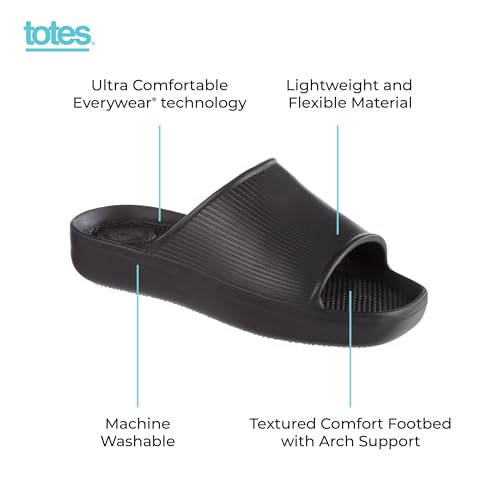 totes Women's Everywear Lightweight Waterproof Ribbed Texture Slide Sandal, Black, 6 US by totes - Image 3