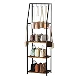 Baomengya Tall Narrow Purse Organizer Stand with Purse Hanger, High-Capacity Floor-Standing Handbag Rack for Small Spaces | Space-Saving Fashion Bags & Purse Display Organizer﻿(Rustic Brown)