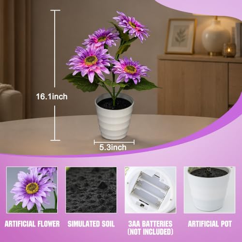 Image of Purple Daisy Flower Table Lamp Decor Gifts for Women Birthday Christmas
