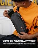 tomtoc Sling Crossbody Bag for Nintendo Switch 2, ochronna przenośna torba podróżna na klatkę piersiową do gier z 8 gniazdami na wkłady do gier, ładowarką i akcesoriami, Czarny