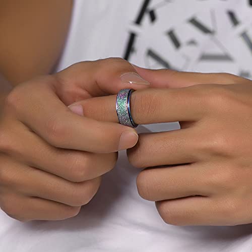 U7 Fidget Rings For Anxiety Relief Stainless Steel Rainbow Colorfull 8Mm Wedding Band Spinner Ring Men Women Jewelry -Size 12 #TOP5