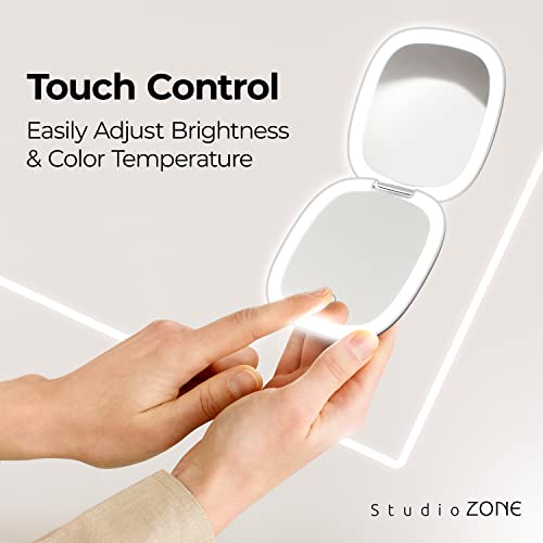 Studiozone Compact Mirror With Light – Travel Magnifying Mirror - 10X Magnifying Mirror For Purses – Usb Rechargeable With 3 Color Led Compact Mirror With Light Up & Dimmer Option #TOP4