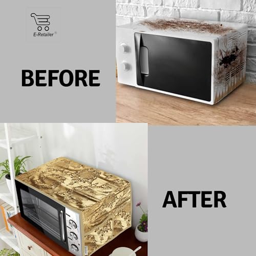 Image of PVC Waterproof 2-Layered Microwave Oven Top Cover With 4 Utility Pockets Suitable for Upto 30 Liter (Color- Golden, Size-36x14 Inches)