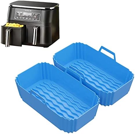 Silicone Air Fryer Liner- 2 Packs Dual Air Fryer Accessories, 8.8in Heat Resistant Air Fryer Liners Reusable for Parchment Paper Replacement, Non-Stick, BPA Free Fits to Oven and Microwave etc (Blue)