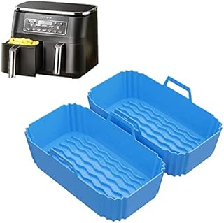 Silicone Air Fryer Liner- 2 Packs Dual Air Fryer Accessories, 8.8in Heat Resistant Air Fryer Liners Reusable for Parchment Paper Replacement, Non-Stick, BPA Free Fits to Oven and Microwave etc (Blue)