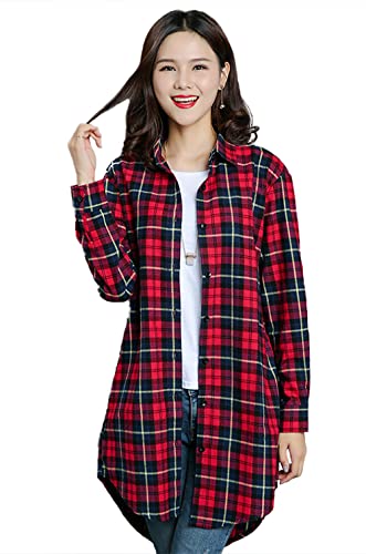 [Yihome] チェック ロング オーバー シャツ チェック柄 長袖 シャツ レディース シャツ - Yihome - 商品画像