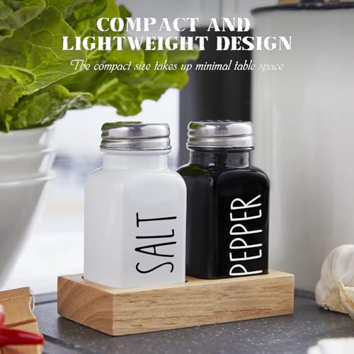 Image of Store2508 Salt and Pepper Shaker Set with Wooden Tray | Farmhouse Style Salt Pepper Dispensers with Screw-On Lids | BPA-Free Seasoning Containers for Kitchen Dining Table