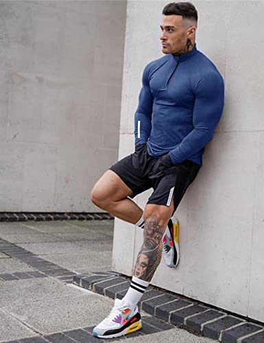Poriff Men's Long Sleeve Running Shirt Quick Dry Quarter Zip Pullover Athletic Workout Hiking Fishing Performance T-Shirt Blue Xl #TOP1