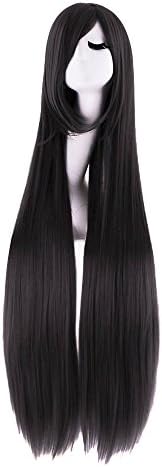 MapofBeauty 40 Inch Oblique Bangs Anime Long Straight Wig, Black