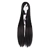 MapofBeauty 40 Inch 100 cm Oblique Bangs Anime Costume Long Straight Cosplay Wig Party Wig (Black)