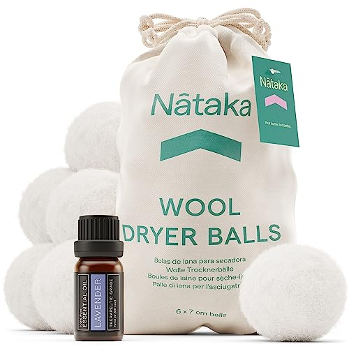 Bolas de secado 100%, 6 bolas de lavandería reutilizables con aceite esencial y bolsa de lavandería, bolas de secado de lana natural, extra grandes