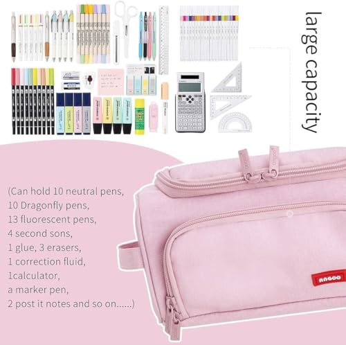 Image of Invite Enterprise Large Capacity Pencil Case High Large Storage Pouch Marker Pen Case Travel Simple Stationery Bag School College Office Organizer for Teens Girls Adults Student (Pink)