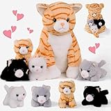 5 PCS Cat Stuffed Animal Plush with Babies Inside Belly - Mommy Stuffed Orange Tabby Cat with 4 Surprise Kittens Toys Set, Kitty Cats Plushies Toy for Baby Kids Boys Girls Christmas Birthday Gift