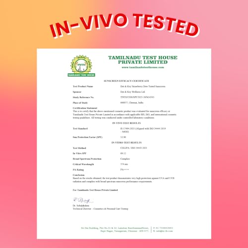 Image of Dot & Key Strawberry Dew Tinted Sunscreen SPF 50+ Pa++++ - 00 Peony In-Vivo Tested | For Daily Wear, Brightens & Protects Skin, Ultra-light, Blends Easily, With Niacinamide, Natural Finish, Non-Greasy, Non-Stickys | 50ml