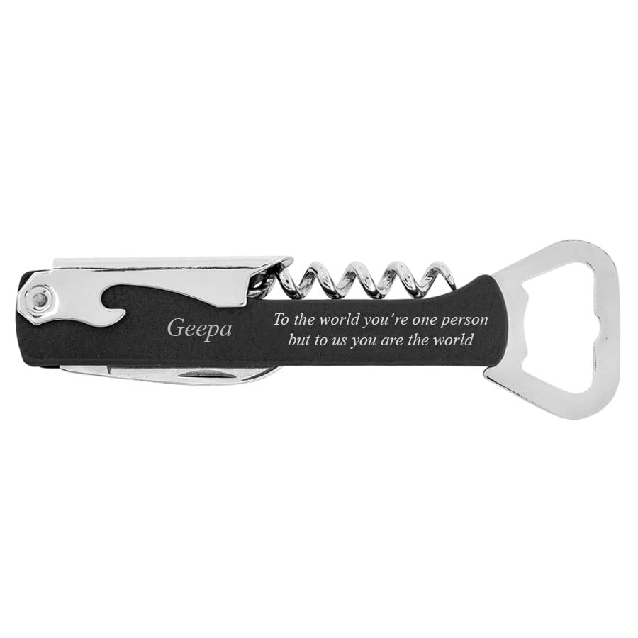 Geepa To The World You're One Person But To Us You Are The World - Stainless Steel Faux Leather Leatherette Multi-Tool Corkscrew Wine Bottle Beer Opener with Foil Cutter