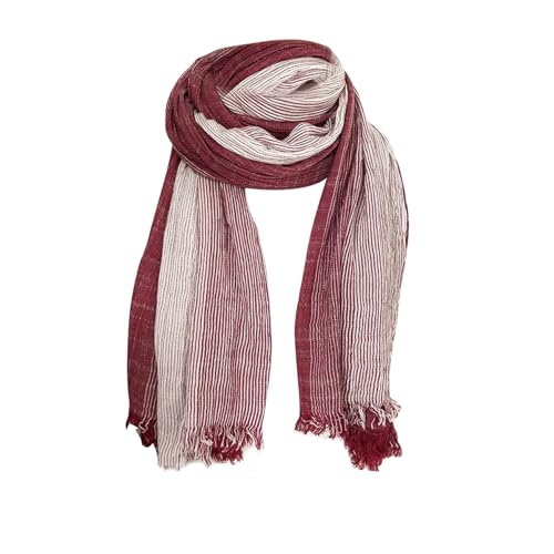 ANKOMINA Unisex Striped Cotton Linen Long Scarf Fashion Warm Lightweight Scarves Wraps with Fringed Edges for Women Men