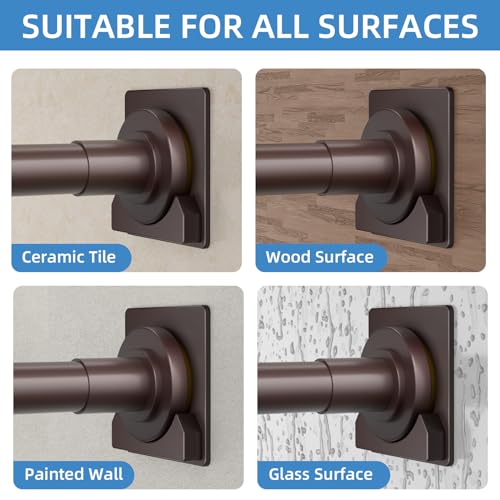 Image of CorkLatta Matte Bronze Shower Curtain Rod,1 Inch Diameter Stainless Steel Adjustable Spring Tension Rods 32 to 80 inch,with Holders,Anti-Slip,Curtain Rods No Drilling(1 Pack)