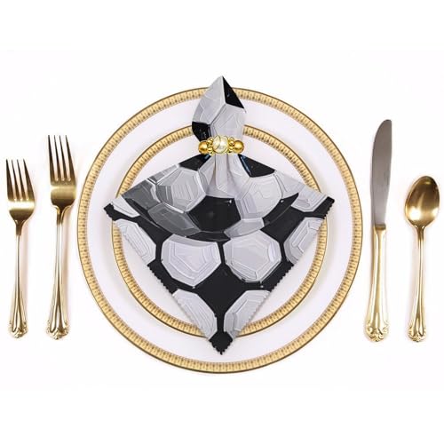 Servilletas de Tela de Fútbol Blanco y Negro 4 Piezas miniatura 3
