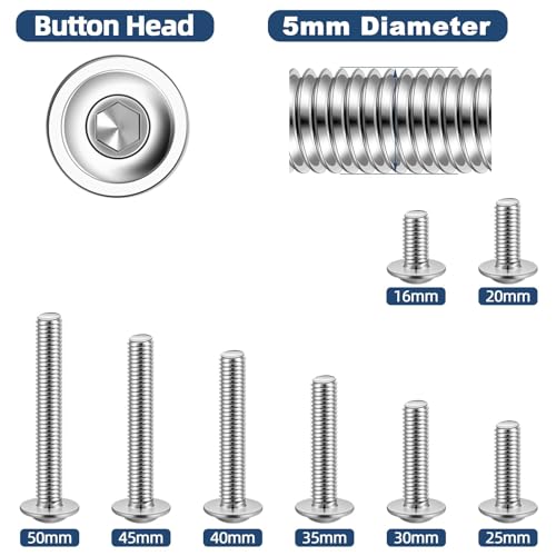 Zynthor 20Pcs M5 Nuts and Bolts, M5 x 35mm Flanged Button Head Socket Cap Screws Bolts, Nuts, Flat & Lock Washers Kits, 304 Stainless Steel, Allen Socket Drive, Bright Finish, Full Thread - Image 2