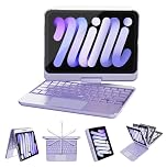 RAYMCRAFT for iPad mini 7 (A17 Pro, 2024) & Mini 6 (2021) Case with Keyboard, 7 Colors Backlit Keyboard with Trackpad, Auto Sleep/Wake, 360° Rotatable Case for iPad mini 7th 6th Gen 8.3", Purple