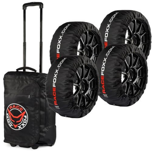 RACEFOXX Auto Reifenwärmer, 1 Satz (4 St.), Heizdecken für PKW-Reifen, Auto Motorsport Rennstrecke, 80°C Heiztemperatur, Car Tyre Warmer, inkl. RACEFOXX™ Mini Racebag