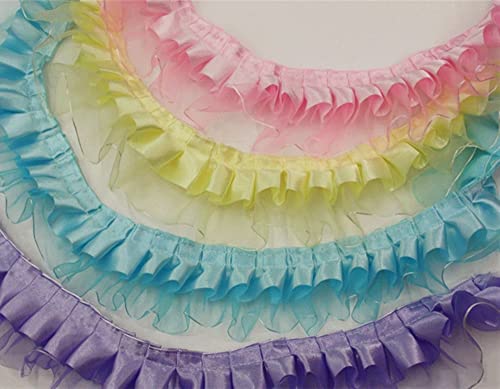 5 Yard Vintage Ruffle Satin Lace Edge Trim Pleated Ribbon Fabric Hem Diy Sewing Clothes Curtain Craft Supplies Decoration (Color : Yellow, Size : 5.5Cm*5 Yards) #TOP5