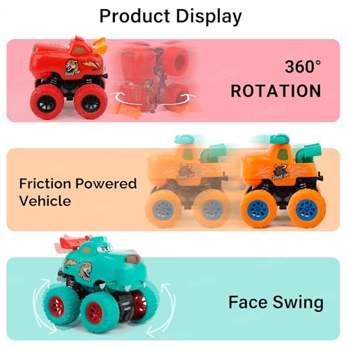 Image of Zest 4 Toyz Monster Truck 4WD Friction Powered Toy | 360 Stunt Car | Pullback Action Durable High-Density Alloy Plastic | Educational Gift Toys for Boys Girls 3-7 Years - Assorted (Pack of 3)