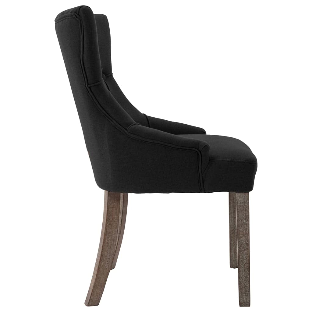Krzesła do jadalni 2 szt. czarne materiał z tapicerowanym siedziskiem i oparciem, stelaż z drewna kauczukowego, 53 x 65 x 91 cm, ergonomiczne, nowoczesne do kuchni, salonu, jadalni
