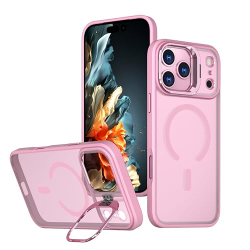 Coque iPhone 17 Pro rose magnétique avec protection objectif intégrée et béquille