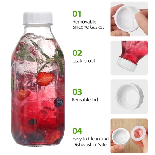 Image of CUCUMI Moretoes 32 Oz Glass Milk Bottle with Reusable Strong Airtight Screw Lid, Reusable Glass Juice Bottles, Water Jug Breast Milk Pitcher, Buttermilk, Nut, Juice, Syrup, Coffee Creamer (4 Pack)