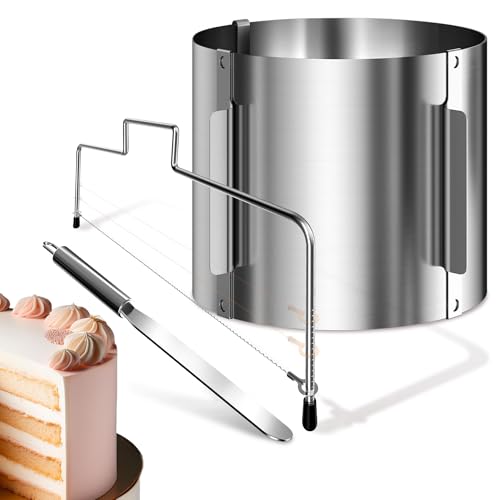Menz Tortenring verstellbar hoch 15 cm + Tortenschneider + Streichpalette - 3-teiliges Set Edelstahl Torten-Zubehör, hochwertiges Backzubehör für professionelle Torten-Zubereitung