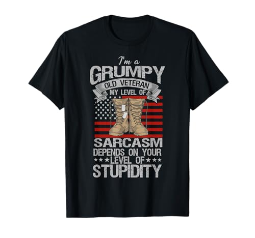 I'm A Grumpy Old Veteran Funny Army US Flag Grandpa T-Shirt