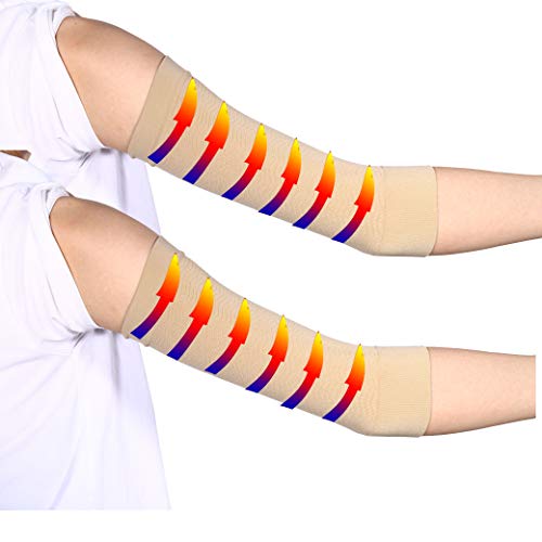 2 Pairs Arm Slimming Shaper Arm Compression Wrap Sleeve for Women Weight Loss Upper Arm Shaper Helps Lose Arm Fat (All beige)