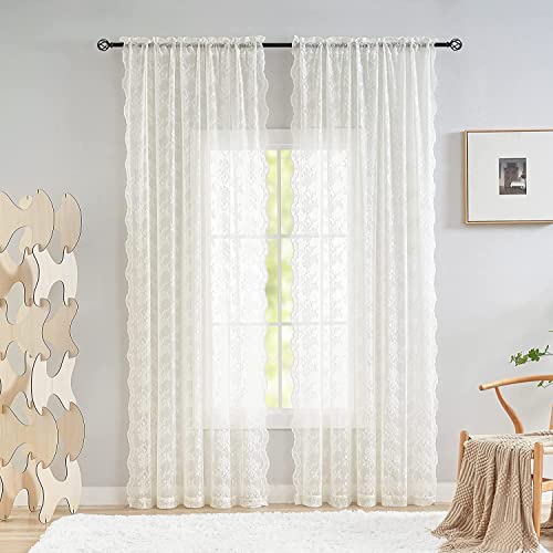 YJ YANJUN Rideaux en dentelle pour portes ou terrasses, rideaux transparents sur le thème du comté bohème, 132 cm de largeur x 229 cm de hauteur, beige clair
