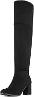 DREAMPAIRS Women's Colby Thigh High Block Heel Boots - Stretch Microsuede Over-the-Knee for Comfort & Style
