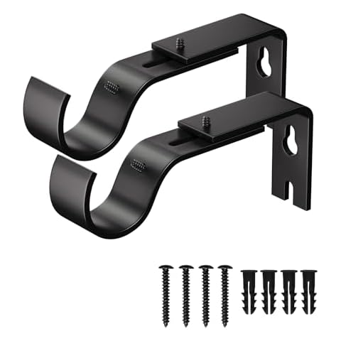 IFELS Heavy Duty Adjustable Curtain Rod Brackets, Curtain Rod Wall Bracket Hooks for 1 or 7/8 Inch Curtain Rod (Black, Set of 2) Cover