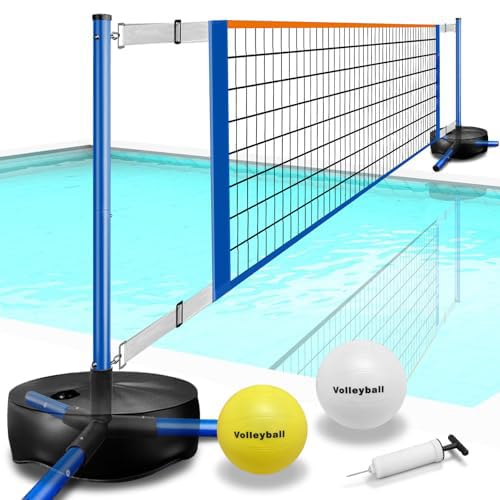 Przenośny system siatki do siatkówki basenowej z 2 piłkami, regulowany 38-50 m, do basenów wewnętrznych/zewnętrznych, pickleball, siatka tenisowa