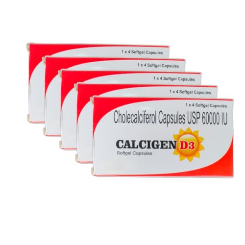 MORIXA Calcigenn D3 Capsule | Cholecalciferol 60000 IU Vitamin D3 Supplement | Softgel Capsules | 4x5 Strips (20 Capsules)