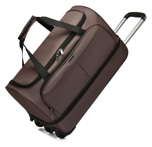 Foldable Extra Large Sport Bag，Waterproof Lightweight Traveling Suitcase，Telescopic Handle Suitcase With Directional Wheels Rolling Travel Bag,for Women Men(Brown)