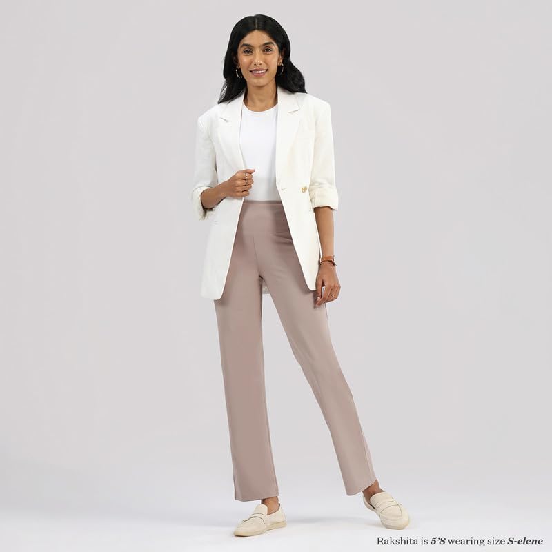 Image of BlissClub Women's Ultimate Straight Pants - Lite, High Waist Formal Trousers with Wide Waistband, Tall (for Women Above 5'5 ft)