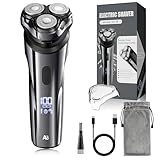 ABGAB Electric Rechargeable Shaver for Men,Wet & Dry Electric Razor, IPX7 Waterproof Rotary Shaver for Men,4D Floating Head, LED Display,Type-C, Travel-Friendly,Grayish Silver