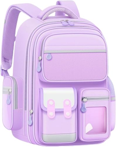 Mochila Escolar Infantil Masculina Impermeável 45cm – Leve, Ergonômica, Resistente, com Vários Compartimentos e Faixa Refletiva para Meninos e Meninas (Lilás)