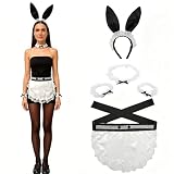 Starsouce 5Pcs Maid Bunny Costume Set, Rabbit Ear Headband with Apron, Choker and Wristbands for Women Cosplay, Halloween