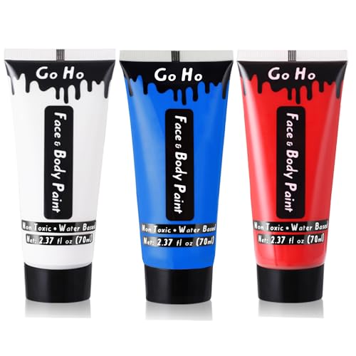 Go Ho Red White and Blue Face Body Paint(7.1 oz) for Independence Day,4th of July Accessories,Cream Water Based Patriotic USA Flag Face Paint for Sport Game 250 Anniversary USA Makeup