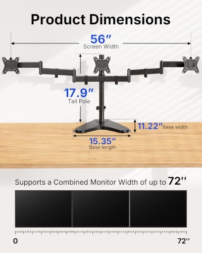 Image of HUANUO Triple Monitor Stand for 13-27 Inch Screens, 3 Monitor Mount