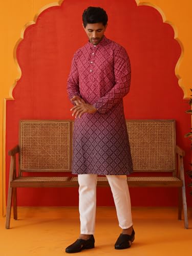 Image of Jompers Thread Work & Sequin Embellished Printed Kurta Set for Men Cotton Blend