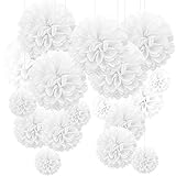 Pompons Hochzeit 24 Stück, Hochzeitsdeko Seidenpapier Pompons Weiß Origami DIY Pompons Papier Tischdeko Geburtstagsdeko für Party Geburtstag Valentinstag Muttertag