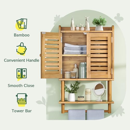 AmazerBath bamboo wall-mounted bathroom cabinet with towel bar